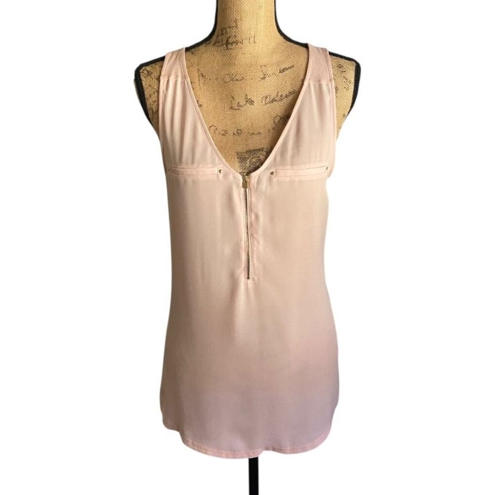 Express Pink Zip Front Sleeveless Tank Blouse Flowy Summer Top Size L